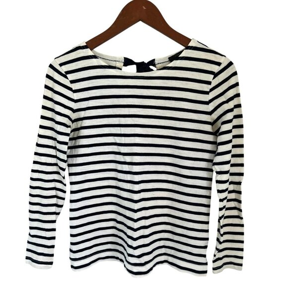 J.Crew Nautical Top Navy & White Striped Long-Sleeve Bow-Back Crewneck Size XSma - Picture 6 of 9